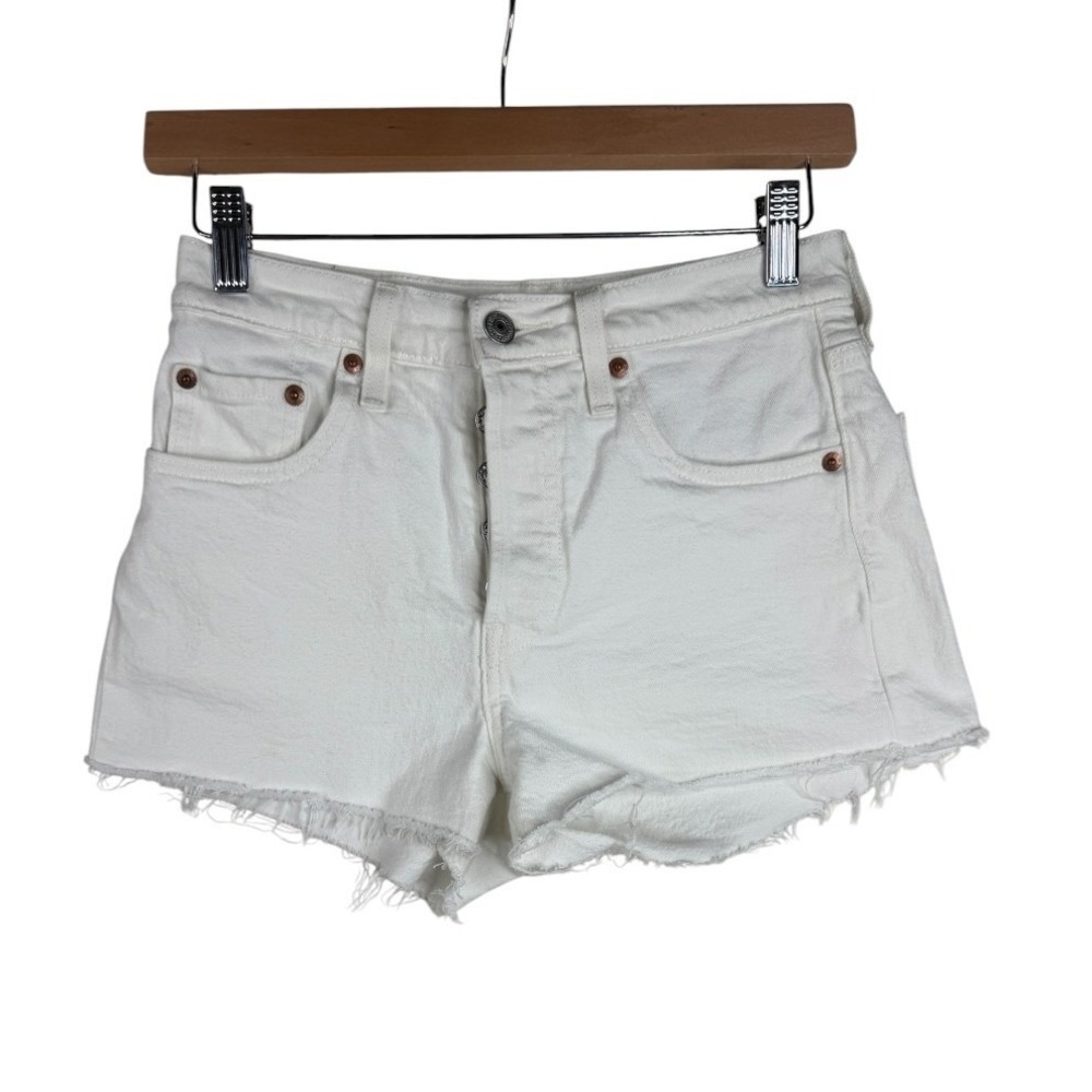 Levi's Women's 501 Button Fly Cut Off Frayed Raw Hem Shorts size 25 White Denim